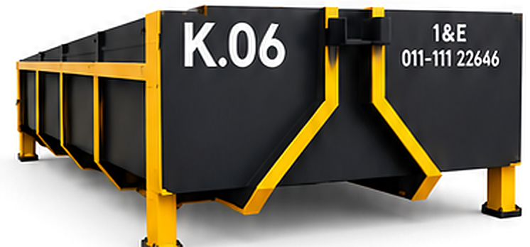 Tong RORO 2 kaki 12ft dengan tanda dimensi 12ft, 6.5ft dan 2ft