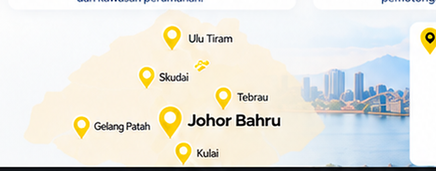 Peta kawasan perkhidmatan: Johor Bahru, Ulu Tiram, Skudai, Tebrau, Gelang Patah dan Kulai